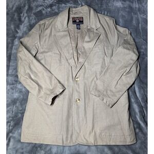 Duluth Trading Co Blazer Jacket Mens Large Tan Hemp Cotton Utility Work Casual
